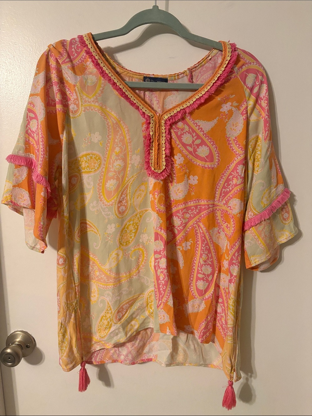 Democracy Paisley Tunic Top in Pink & Yellow